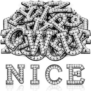ASTARON 52 Pcs Self Adhesive Letter Patches Pearl Rhinestone Letter Stickers, Glitter Rhinestone Letters A-Z Embroidered Applique Patches Alphabet Cloth Patch for Clothes, Bags, Hat, Phone Case, DIY
