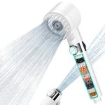 MEKO Hard Water Filter Shower Head with 15 Stage Filter, 3+1 Spray Jet Modes High Pressure Shower Head and 1.5m Hose, Handheld Massage Shower Filter for Residual Chlorine Remove White