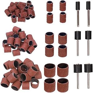 Glarks 132Pcs Sanding Drum Set Including 120Pcs 80/120/240 Grit Drum Sander Sanding Sleeves Sanding Bands and 12Pcs Drum Mandrels for Rotary Tool