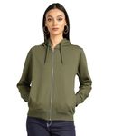 Alan Jones Clothing Solid Zipper Women's Hooded Sweatshirt (L_Green)