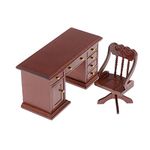 1/12 Dollhouse Miniature Office Furniture Wooden Desk and Set Brown