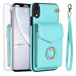 Asuwish Phone Case for iPhone XR 6.1 Wallet Cover with Tempered Glass Screen Protector and RFID Blocking Ring Card Holder Cell iPhoneXR iPhone10R i Phonex 10XR 10R RX CR iPhoneXRcases Women Men Teal