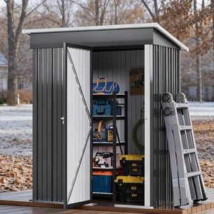 Advwin Garden Shed, Galvanised Steel Outdoor Storage Shed 162x92x180cm, Sloped Roof & Lockable, Gardening Tools Bikes Storage Garage Utility House for Backyard Patio