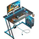 MOTPK Small Gaming Desk with LED Lights & Power Outlet, Computer Desk 31.5inch for Small Space, Gaming Table with Carbon Fiber Texture, Kids Desk Gift for Boys Men, Black