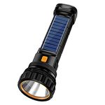 E-SHIDAI Solar/Rechargeable Multi Function 1000 Lumens LED Torch, with Emergency Strobe Flashlight and 1200 Mah Battery, Emergency Power Supply and USB Charging Cable, Fast Charging (1PC)