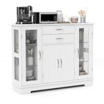 SILKYDRY Buffet Cabinet with Storage, Kitchen Sideboard with Tempered Glass Doors, 2 Drawers, Adjustable Shelves, Credenzas for Living Room, Modern Sidebar Cabinet Buffet, 12"D x 42"W x 32"H (White)…