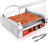 Fizix 1670W Hot Dog Roller Machine,Stainless Steel 11 Rollers 30 Hot Dog Roller Grill Cooker Machine with Dust Cover,Sausage Grill with Dual Temp Control and LED Light/Detachable Drip Tray