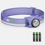 NEXTORCH eStar 1300 Lumens Headlamp Rechargeable, Running LED Headlight Extra Lightweight with Spot & Flood, Red Light, Waterproof Headband for Outdoor Camping Hiking Working, 3*AAA Batteries, Purple
