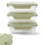 The Better Home Borosilicate Glass Lunch Box Set Of 3 (1040ml each) | Tiffin Box For Office For Men Women |Lunch Box For Women School Kids |Microwave Safe Leak Proof Airtight Lunch Boxes (Green)