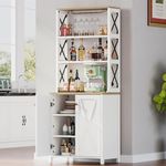 DWVO 67" Tall Wine Bar Cabinet for Liquor and Glasses, Farmhouse Kitchen Cabinet Coffee Bar with Adjustable Shelves, Open Storage Shelves, Buffet Kitchen Cabinet for Dinning Room, Kitchen, White