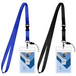 Wisdompro 2 Sets Cruise Lanyard with Card Holder, Detachable Neck Strap with Vertical 2-Sided Waterproof Clear PVC ID Badge Holder Office School for Cruise Ships Cards Keychain Keys, Black/Blue