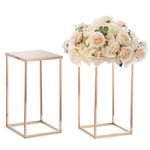 Nuptio Gold Wedding Centrepieces for Tables - 2 Pcs Geometric Gold Vase for Wedding Centerpieces 40cm Tall Flower Stand Table Centrepiece Metal Vases Column Stands for Birthday Party Home Decor