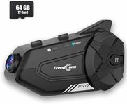 FreedConn Motorcycle Bluetooth Headset R1 PRO with 2K Camera 2-8 Riders 1500M Motorcycle Helmet Camera WiFi Motorcycle Communication Systems G-Sensor Lock IP65 64GB TF Card