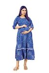 SKY FAB Maternity Feeding Kurti for Women Cotton Blend Anarkali Maxi Dress with Nursing Zip XXL-44 Blue