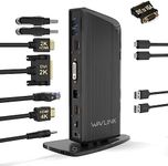 WAVLINK USB 3.0/USB C Hub Triple Display 4K with 100W Charging, Universal Docking Station for Laptop, 2xHDMI, 1xVGA, 4xUSB 3.0, 2xUSB C, Gigabit Ethernet, Audio/Mic, Vertical Dock, Black