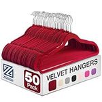 Zober Premium Quality Space Saving Luxurious Velvet Hangers Strong and Durable Hold Up to 10 Lbs - 360 Degree Chrome Swivel Hook - Ultra Thin Non Slip Suit Hangers, Royal Red/Burgundy - 50 Pack