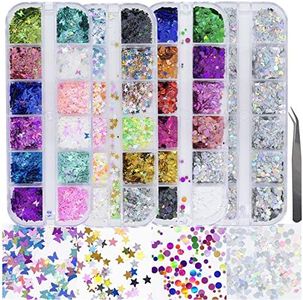 AddFavor 4 Boxes Holographic Nail Sequins Shapes Mixed Iridescent Nail Glitter Flakes Butterfly Hearts Star DIY Design Manicure Decorations Sets for Nail Art/Craft/Makeup