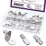 Swpeet 110Pcs 3 Styles Shelf Pins Assortment Kit, Top Quality Nickel Plated Shelf Bracket Pegs Cabinet Furniture Shelf Pins Support for Shelf Holes on Cabinets, Entertainment Centers