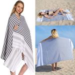 DEMMEX 100% Turkish Cotton Beach Towel - Oversized, Quick Dry, Sand Free, Compact, Thin, Lightweight - Turkish Hammam Peshtemal Beach Towel Blanket, Made in Turkey, Prewashed, 70x35 Inches