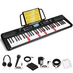 61 Key Piano Keyboard, Beginners Electric Keyboard Set, Lighted Full Size Keys, LCD, Headphones, Music Sheet Stand, Microphone, Built-In Speakers, 3 Teaching Modes for Kids Teenagers