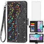 Phone Case for LG Aristo 5/K31/Fortune 3/Phoenix 5/K8x/Tribute Monarch/Risio 4 Wallet Cover with Screen Protector and Flip Cell LGK31 Rebel K 31 31K Aristo5 Plus Astro 5+ Risio4 2020 Women Girls Black