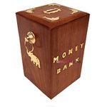 MITRIA TRADERS Wooden Money classic bank -8 X 5 X 5.5 Inch |Big Master Size Piggy classic bank | Storage classic bank For Kids And Adults, Antique Antique