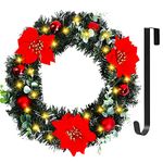 Christmas Wreath, 40cm Artificial Door Wreath with 30 LED Lights, GIOVARA Xmas Wreath for Stairs, Fireplace, Front Door & Window, Outdoor Light Up Wreath, Spruce Wreath for Holiday Home Decoration