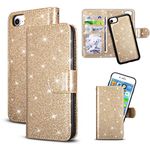 QLTYPRI Case for iPhone 6 Plus 6S Plus, Premium PU Leather Rubber Silicone Bumper Credit Card Holder Cash Pocket Magnetic Detachable Wallet Case Cover for iPhone 6 Plus 6S Plus - Gold