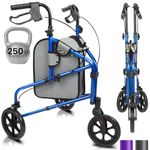 Vive Mobility 3 Wheel Rollator Walker - Lightweight and Foldable for Seniors, Elderly, Men, Women - Folding Heavy Duty Tri-Wheeled for Indoor/Outdoor Use (Blue)