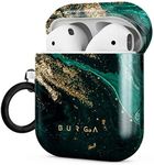 Burga Airpod Hardcase Compatible with Apple Airpods 2 & 1 Charging Case, Emerald Green Jade Stone High Fashion Luxury Gold Glitter Marble Cute Case for Girls, Protective Hard Plastic Case Cover