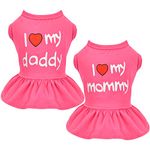 Dog Dress 2-Pack, I Love My Mommy/Daddy Dog Dresses Dog Clothes for Small Dogs Girl Puppy Dresses Spring Summer Shirt Pet Clothes Outfit Cat Apparel, Small, Color Hot Pink