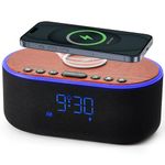 USCCE Alarm Clock Bluetooth FM Radio: 10W Stereo Sound Speaker - Fast Wireless Charging for iPhone Samsung - Dimmable Clock Radio for Bedroom