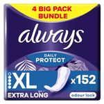 Always Daily Protect Extra Long Panty Liners, Odour Lock, 4x38 Count, Comfortable with Absorbent Core