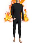 Runhit Thermal Underwear Mens Fleece Lined Long Johns for Men Thermals Top and Bottoms Set Long Sleeve Base Layer Cold Weather Gear M Black