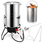 Outvita 50 Qt Turkey Deep Fryer Set, Aluminum Fish & Seafood Boiler Steamer with 54,000 BTU Propane Gas Burner Stand Injector Thermometer Hose, Ideal for for Outdoor Fry Cooking Clam Crawfish, Sliver