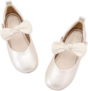 Walofou Flower Girls Wedding Party Princess Shoes Flats for Kid Toddler, Pu-champagne, 9 Toddler