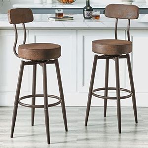 DYH Bar Stools with Back Set of 2, Swivel Kitchen Counter Stools, Industrial Round Barstool Chocolate Brown Bar Chairs, 24 or 29 Inch