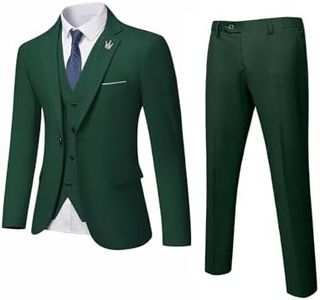 MrSure Men’s 3 Piece Suit Blazer, Slim Fit Tux with One Button, Jacket Vest Pants & Tie Set for Party, Wedding and Business, Deep Green, Large