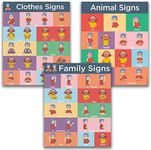 Sign Language Posters for Classroom - 3 Pack Includes: Family, Clothes, and Animal Sign Language Charts for Kids. ASL Posters for Classrooms are Each 16x20 inches, Dry Erase, and Made in the USA.