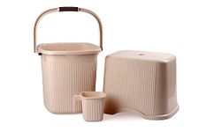 Nayasa Strong Plastic Rimmy Bucket Mug Stool Bathroom Set of 3 for Kitchen & Bathroom (SH) (Ivory, 25 Liter(Big))