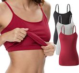 ROSYLINE Womens Camisole with Shelf Bra Cotton Undershirts Adjustable Strap Camis Spaghetti Strap Tank Top 3 Pack Black/Grey/Wine Red XXL