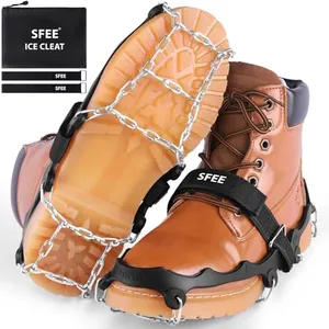 Sfee Crampons Ice Cleats for Shoes and Boots, Stainless Steel Chains Ice Grippers for Shoes and Boots Non Slip Gripper Spikes, Traction Cleats for Snow and Ice, Hiking, Climbing, Ice Fishing (L)