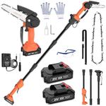 Cordless Pole Saw, 6 Inch 2 in 1 High Branch Saw & Handheld Chainsaw 3 Sections Detachable Electric Extension Pole Chainsaw, 2 * 2.0Ah Battery 2 Replaceable Chains for Garden Tree Trimming