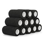 SEADESKY 12 Rolls Cohesive Bandage 4 Inch Self Adherent Cohesive Bandages 10cm x 4.5m Sports Wrap Tape Pet Vet Wrap Self Adhesive Bandages for First Aid Wrist Ankle (Black)