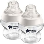 Tommee Tippee Closer to Nature Newborn Baby Bottles, Slow Flow Breast-Like Teat with Anti-Colic Valve, 150ml, Pack of 2, 0 Months+