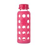 Lifefactory 9-Ounce BPA-Free Glass Water Bottle with Flat Cap and Silicone Sleeve, Raspberry
