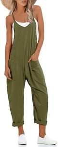 Lentta Women's Causal Jumpsuits V Neck Sleeveless Harem Overalls Stretchy Adjustable Strap Romper with Pockets(DarkArmyGreen-XL)