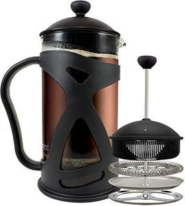 KONA French Press Coffee Press Maker with Reusable Stainless Steel Filter, Large Comfortable Handle & Glass Protecting Durable Black Shell