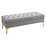 HOMCOM Velvet Upholstered Bench, End of Bed Bench, Entryway Shoe Bench with Button Tufted for Living Room, Bedroom, Grey