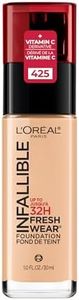 L’Oréal Paris Liquid Foundation, Full Coverage, Lasting Wear, With Vitamin C, Infallible Fresh Wear, Shade: 425 Linen